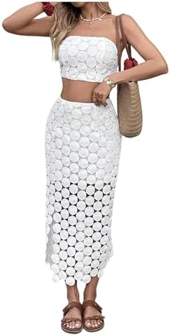 SHENHE Women's Summer Vacation Outfits 2 Piece Tie Back Crop Tube...