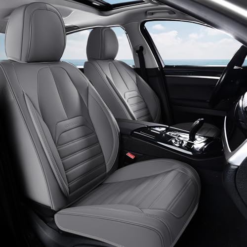 Image of Coverado Car Seat Covers Full Set, Gray Seat Covers for Cars, Automotive Seat Covers, Waterproof Nappa Leather Front Seats and Back Car Seat Protector, Universal Fit for Most Cars SUV Trucks