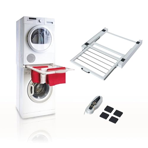 Immagine prodotto: MEIN Kit Sovrapposizione Universale per Lavatrice ed Asciugatrice con Cinghie di Fissaggio Supporto Universale con Stendibianchieria Estensibile