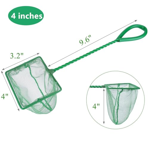 Image of Lpraer 4in 5in 6in Aquarium Fish Net Green Fine Mesh Nylon Net Collection with 11 inch Long Handle Square Quick Catch Fish Net for Fish Tank