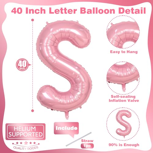 Image of 40 Inch Pastel Pink BIG SIS Letter Balloons, Pearl Pink BIG SIS Balloon Letters with Ribbon, Light Pink Baby Girls Alphabet Balloon for Her Baby Shower Birthday Gender Reveal Party Decoration Supplies