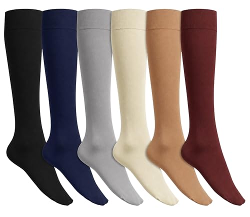 Image of Winterlace Women's Trouser Socks, Opaque Stretchy Nylon Knee High, Many Colors, 6 or 12 Pairs