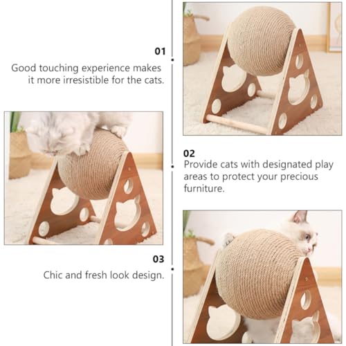 Pelota de rascar para gatos de madera con cuerda de sisal resistente Toddmomy 4