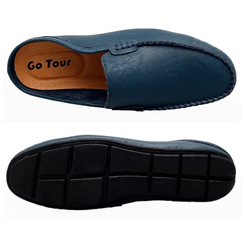 Image of Go Tour Mens Mules Clog Slippers Breathable Punching Leather Slip on Shoes Casual Loafers