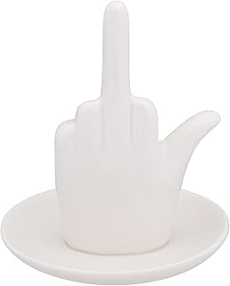Stephanie Imports White Ceramic Middle Finger Jewelry Ring Dish Tray