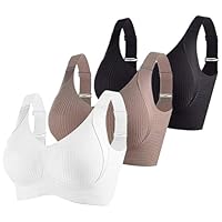 Lot De 3 Brassières De Sport Femme sans Armature – Soutien-Gorge Confortable Et Maintien pour Grande Taille avec Coussinets Amovibles Et Bretelles Larges