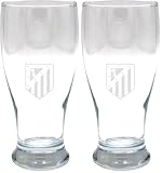 CYPBRANDS Atlético de Madrid, Vaso de Cerveza, Vidrio, Resistente y Apto para Lavavajillas y Microondas, Capacidal 565 ML Producto Oficial (Paquete de 2)