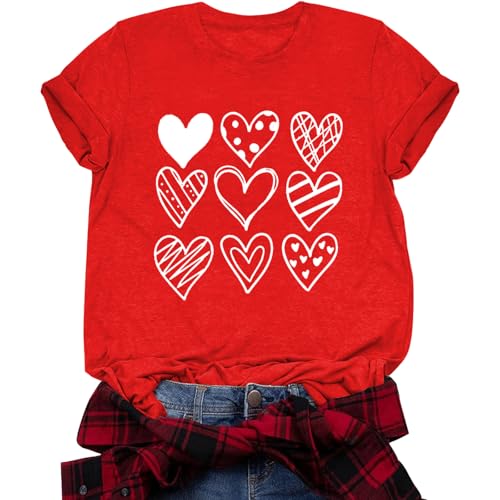 Image of Valentines Shirts for Women Valentine Love Heart Printed Graphic Tshirt Cute Girls Casual Top