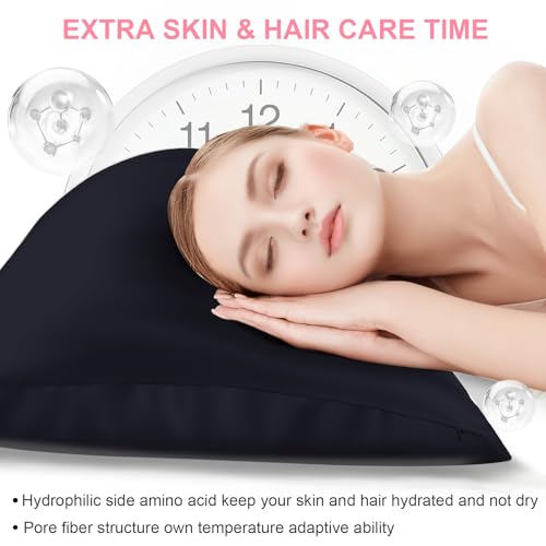 Mulberry Silk Pillow Cases Queen Size with Hidden Zipper, Ultra Smooth and Soft Breathable Cooling Silk Satin Pillowcase for Hair and Skin, Gifts for Women Men (Navy Blue, 20x30 Inches, 1 Pack)