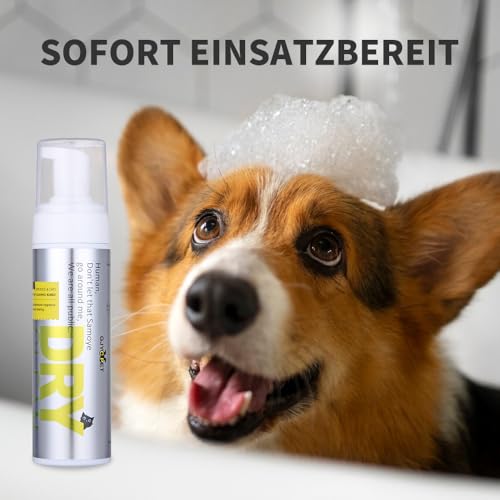 Trockenshampoo Hund & Katze – Wasserloses Hundeshampoo Schaum für empfindliche & juckende Haut – Sanfte Reinigung ohne Ausspülen – Anti-Juckreiz Trockenpflege, 200 ml