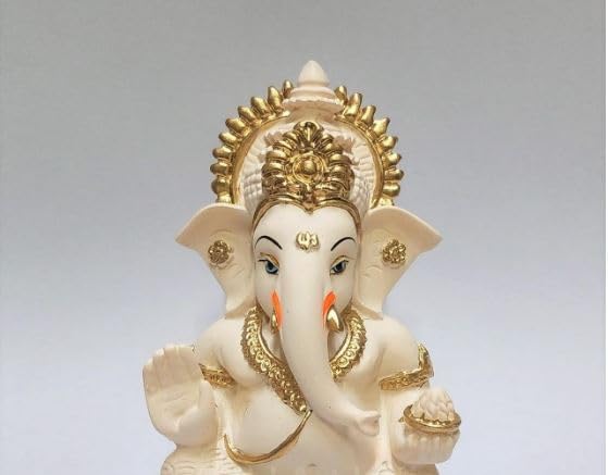 Sanctified Ganesha for Car Dashboard l Home Decor l Gifting Diwali Birthday Festivals 3.5 x 2 Inches (Peach Ivory)