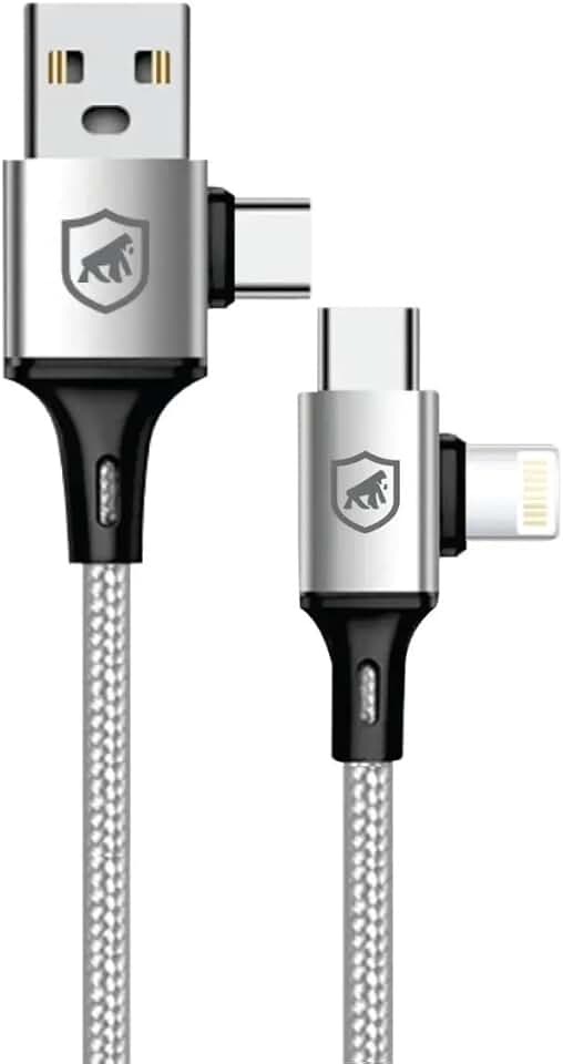 Gshield Cabo 4 em 1 Discovery Conectores USB, Tipo C e Lightning Carregamento Rápido até 65W, Revestimento em Nylon Trançado (Branco, 1 Metro)