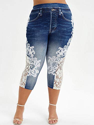Amidoa Denim Butt Lifting Denim Capris For Women High Waisted Guipure Lace Cropped Trousers Pants Plus Size Stretchy Tights #TOP5