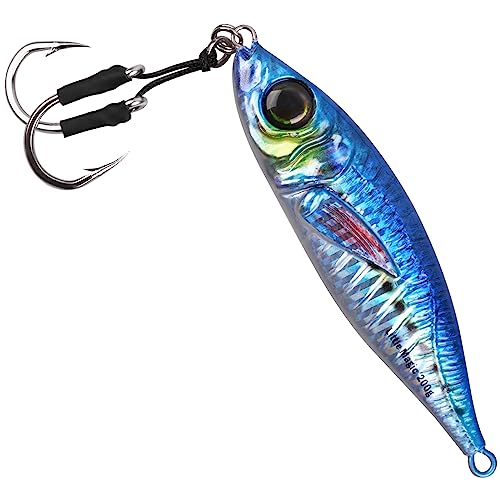 Slow Pitch Jigs 80G 120G 150G 200G Saltwater Fishing Lures 3D Colors Lead Fish Sinking Metal Jigs Jigging Lures With Butterfly Assist Hooks For Saltwater Sea Fishing Tuna Kingfish (80G, Blue) #TOP20