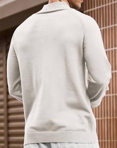 Mens Stand Collar Pullover Sweater Casual Button Closure Raglan Sleeve Ribbed Stitching Knit Textured Sweater4