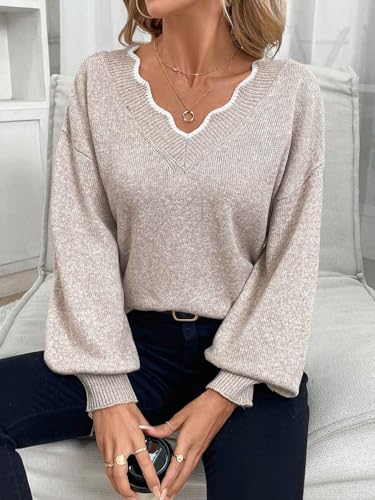 Image of ZAFUL Women's Cropped Sweater V-Neck Long Sleeve Pullover Jumper Knit Top