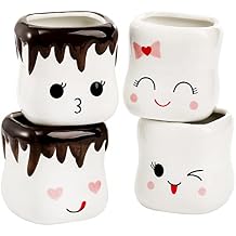 Hedume 4 Pack Ceramic Hot Chocolate Mugs, Cute Coffee Mug Set, Couple Matching Mugs, Anniversary Christmas Wedding Valentines Day Gift