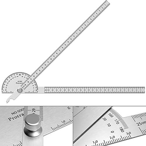 ForoGore Stainless Steel Protractor 180 Degrees Two Arm Ruler Adjustable Angle Protractor Woodworking Ruler Craftsman Angle Measure Tool (30 cm/ 11.8 Inch) by ForoGore - Used condition - US$7.12