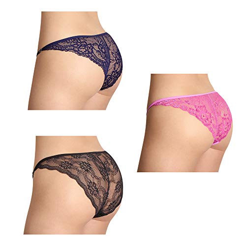 Besame Women Bikini Panties Lace Underwear Lingerie One Size (Black Blue Purple - Style 1 - One Size) #TOP3