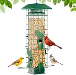 Oiseaux à l'épreuve de l'écureuil, Oieaux en métal pour la suspension extérieure, Poids activé, 3 Lb Capacité, 4 Ports, Feeder d'oiseaux pour l'extérieur, Cardinal Finch Bluebird Wild Bird Feeder