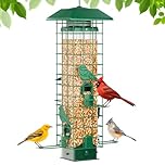 GAINSEN Squirrel Proof Bird Feeder, Metal Bird Feeders for Outdoors Hanging, Weight Activated, 3 Lb Capacity, 4 Ports, Tube Bird Feeder for Outside, Cardinal Finch Bluebird Wild Bird Feeder
