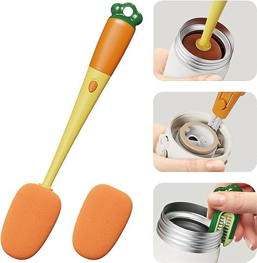 Image of UCRAVO 3 in 1 Multi Bottle Cleaning Brush,Sponge Baby Bottle Brush, Cup Lid Gap Bottle Cleaner Brush Cleaning Brush, Multifunctional Cup Brush with Long Handle for Water Bottles, Tumblers, Cups