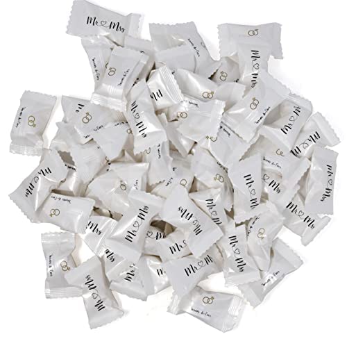 Mr. and Mrs. Wedding Butter Mint Candy Bags 100 Count Forever & Ever Mints Candies 13 Oz (369g) Diamond Ring Treats Sweets Party Favors For 50th Anniversary Bridal Shower Wedding & Special Occasions