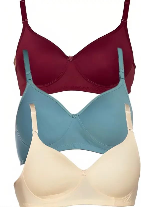 Image of Women's Cotton Blend Lightly Padded Full Coverage Wirefree T-Shirt Bra Combo Pack of 3