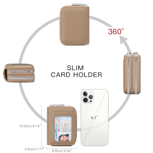 Image of RNIEGA Credit Card Holder Wallet RFID Blocking Leather Small Wallet for Women Double Zipper Wallet with ID Window