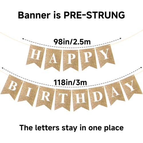 Pre-Strung Gold Happy Birthday Banner Glitter Birthday Party Banner NO DIY by KINGLAKE GARDEN - Used condition - Image 3
