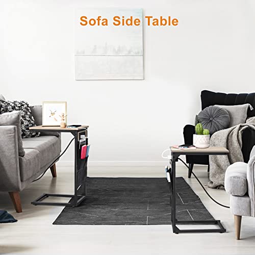 Set Of 2 C Shape End Table With Charging Station, Side Table For Couch Slide Under, Sofa Tbale For Living Room With Usb Ports, C Couch Table Snack Table For Bedroom #TOP6
