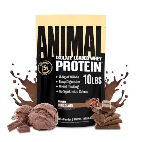 Animal Whey Isolate Protein Powder - Loaded for Pre & Post Workout Muscle Builder and Recovery with Digestive Enzymes for Men & Women - 25g Protein Great Taste Low Sugar - Chocolate 10 lbs