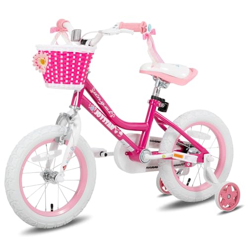JOYSTAR Fairy, Bicicleta Infantil de 18 Pulgadas para niñas de 6 a 8 años, Bicicleta para niñas de 18 Pulgadas con Ruedas de Apoyo, Pata de Cabra y Cesta, Rosa