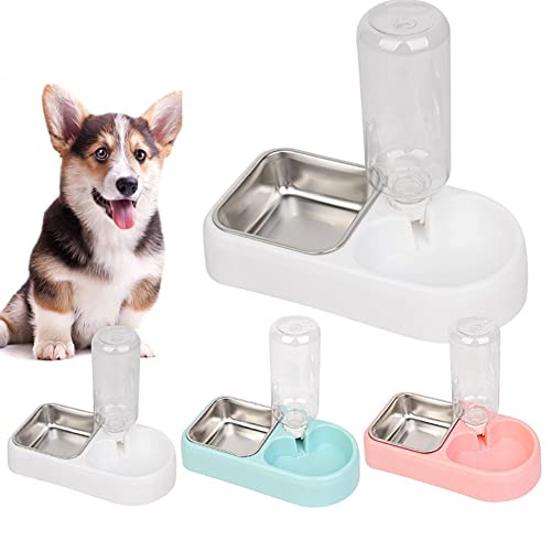Crate Dog Bowl, Food Water Bowl Set with Automatic Water Dispenser Bottle Detachable Stainless Steel Bowl, Hanging Pet Cage Bowl Food & Water Feeder for Small Dogs Cat, Puppy and Small Animals(White)