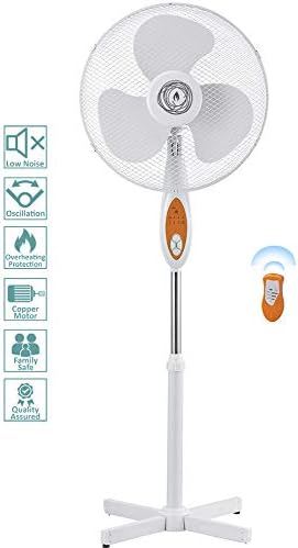 Ecolighters 16" Oscillating Fan - Pedestal Stand Fan with Remote - Low Noise - Copper Motor - Oscillation - Safe for babies, Powerful - Perfect for Home or Office