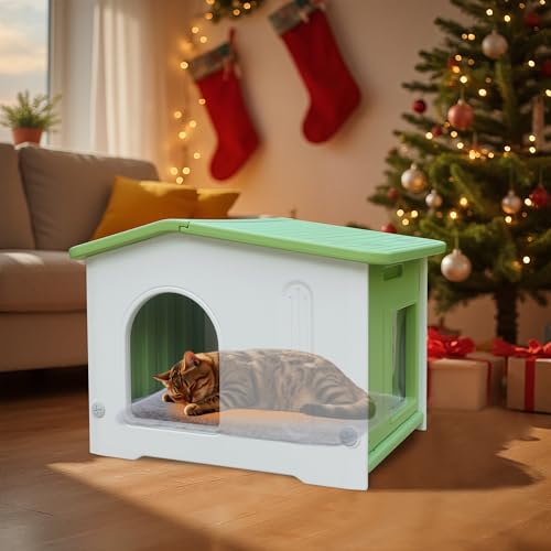 Outdoor Cat House with Escape Door,Feral Cat House with Selfwarming