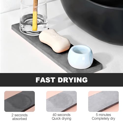 2 Pcs Diatomaceous Earth Water Absorbent Stone Mat, Fast Drying Soap Dish Tray with Anti-Slip Feet Multi-Use Absorbing Coasters for Sink Sponge & Plant Holder Instant Dry Organizer for Bathroom (Gray) - Image 2