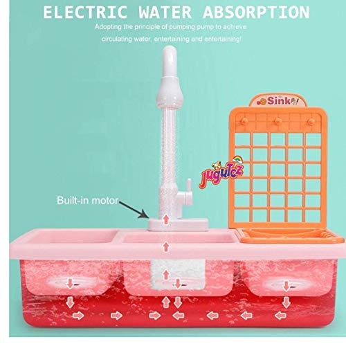 Image of Play Sink with Running Water, Kids Play Kitchen Toy Sink Electronic Dishwasher, Pretend Role Play Kitchen Toys Set with Upgraded Working Faucet and Dishes Playset