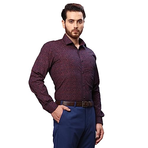 Image of Raymond Men's Pure Cotton Print Pattern Slim Fit Regular Collar Full Sleeve Casual Shirt