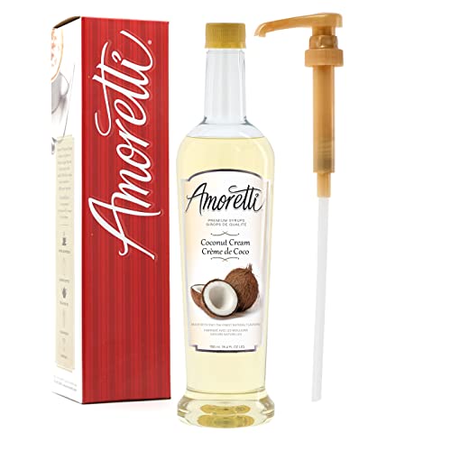 Amoretti - Premium Coconut Cream Syrup With Pump For Flavoring Coffees, Cocktails, And Other Beverages, 94 Servings Per Bottle (750 Ml), Gluten Free, Gmo/Geo Free, Preservative Free #TOP23