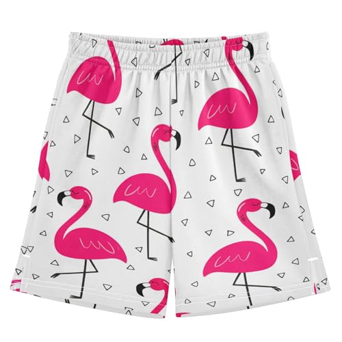 J JOYSAY Flamingo Triangle Shapes Bright Boys Athletic Shorts Kids Youth Casual Shotrs with Pockets Elastic Waistband