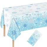 Schneeflocken Tischdecke Weihnachten, Weihnachten Wasserdicht Tischdecke, 137x274cm Rechteckiger Schnee Plastik Tischabdecke, für Weihnachten Winter Mädchen Party Frozen Geburtstagsdeko