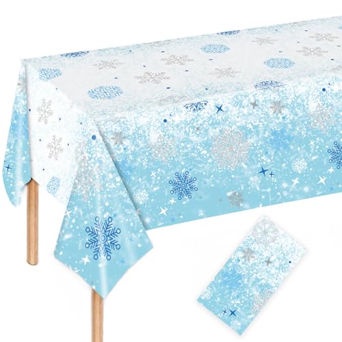 Schneeflocken Tischdecke Weihnachten, Weihnachten Wasserdicht Tischdecke, 137x274cm Rechteckiger Schnee Plastik Tischabdecke, für Weihnachten Winter Mädchen Party Frozen Geburtstagsdeko