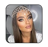 Aularso Rhinestone Head Chain Jewelry Forehead Hair Chain Wedding Tassel Headpiece luxury Crystal Party Headband for Women and Girls (Gold)