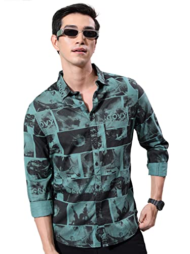 Image of Ketch Men Cotton Slim Fit Printed Full Sleeve Shirt