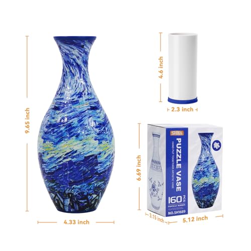 Image of 3D Puzzle Planter Vase for Adult, 160 Pieces DIY Flower Vase for Home Decoration - Perfect Housewarming Gift (Ocean Wave Artistry)