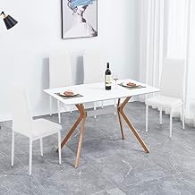 Modern Minimalist Style 5 Piece Dining Table for 4,MDF Anti-Scratch Kitchen Table and Chairs,Metal Heat Transfer Legs Leveling Feet for Dining Room Kitchen Room White Grid