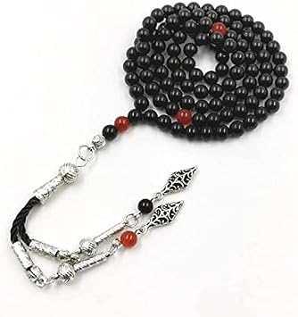 Tasbih Natural Black Agate Stone 99beads 6mm with red Agate Muslim Prayer Beads Islamic Women Jewelry Necklace eid Gift Misbaha 6mm x 99 Beads