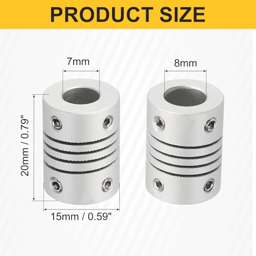 QUARKZMAN 4 Stück Flexible Kupplungen 7mm Bis 8mm Aluminiumlegierung Verbindungsstück Flexible Wellenkupplungen Motorkupplung Für 3D Drucker CNC Maschine Motor Encoder D15 x L20mm