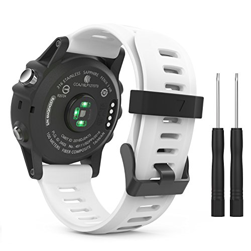 MoKo Pulsera Compatible con Garmin Fenix 3/3 HR/5X/5X Plus/Tactix Charlie/Descent Mk1, Correa de repuesto de silicona con herramientas - Blanco